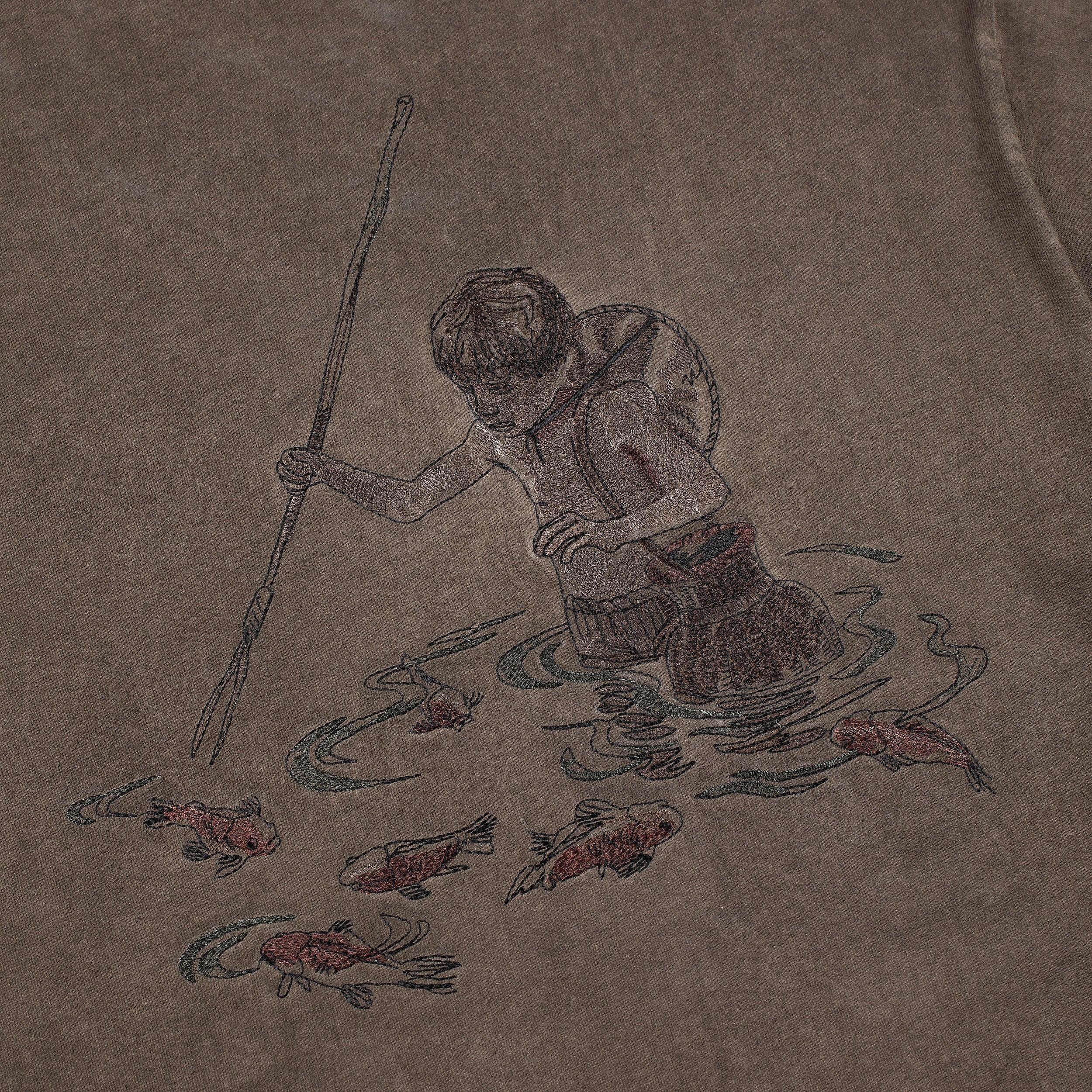 "lotus" T shirt oil washed brown