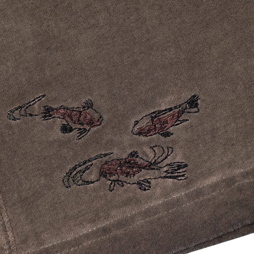 "lotus" T shirt oil washed brown