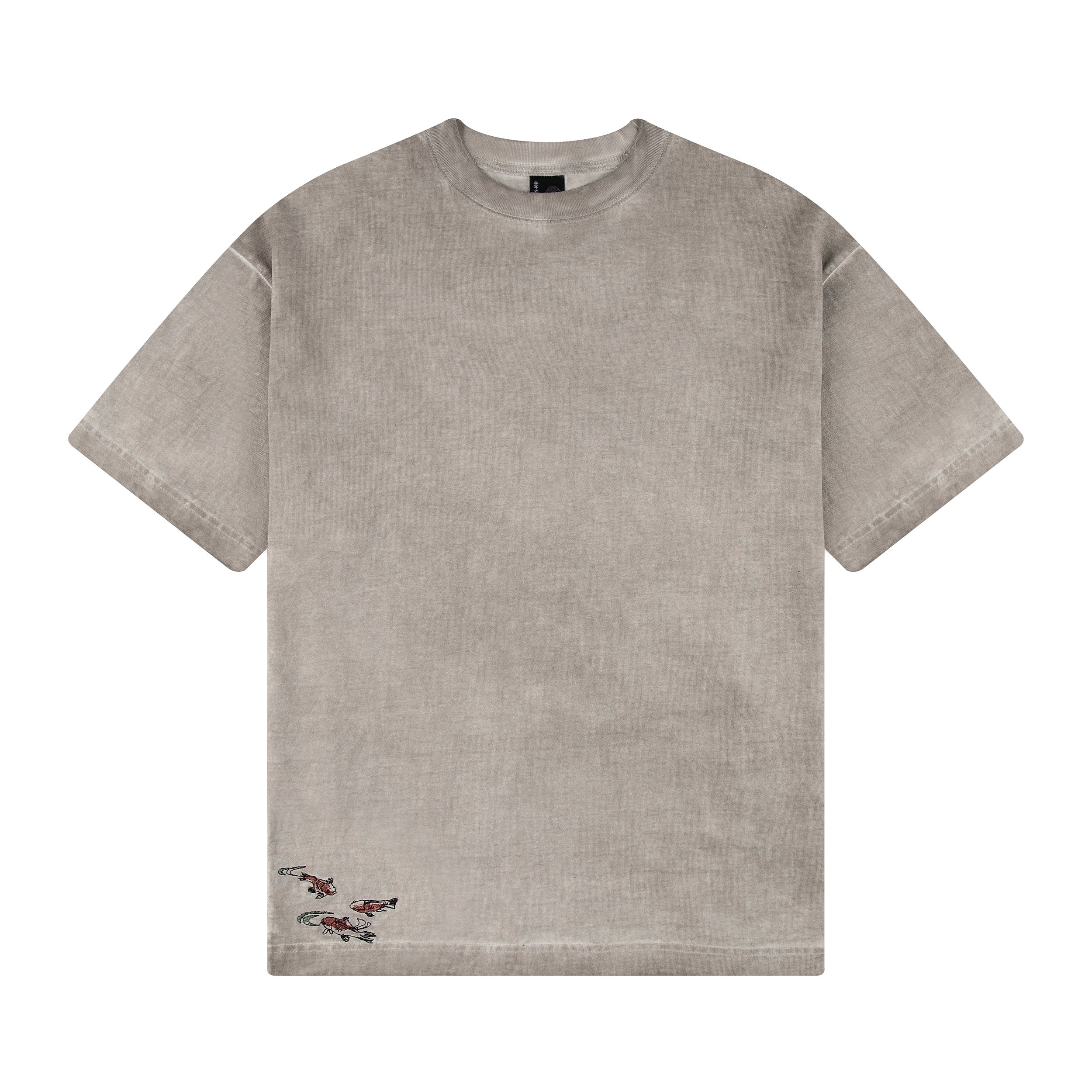"lotus" T shirt oil washed light grey
