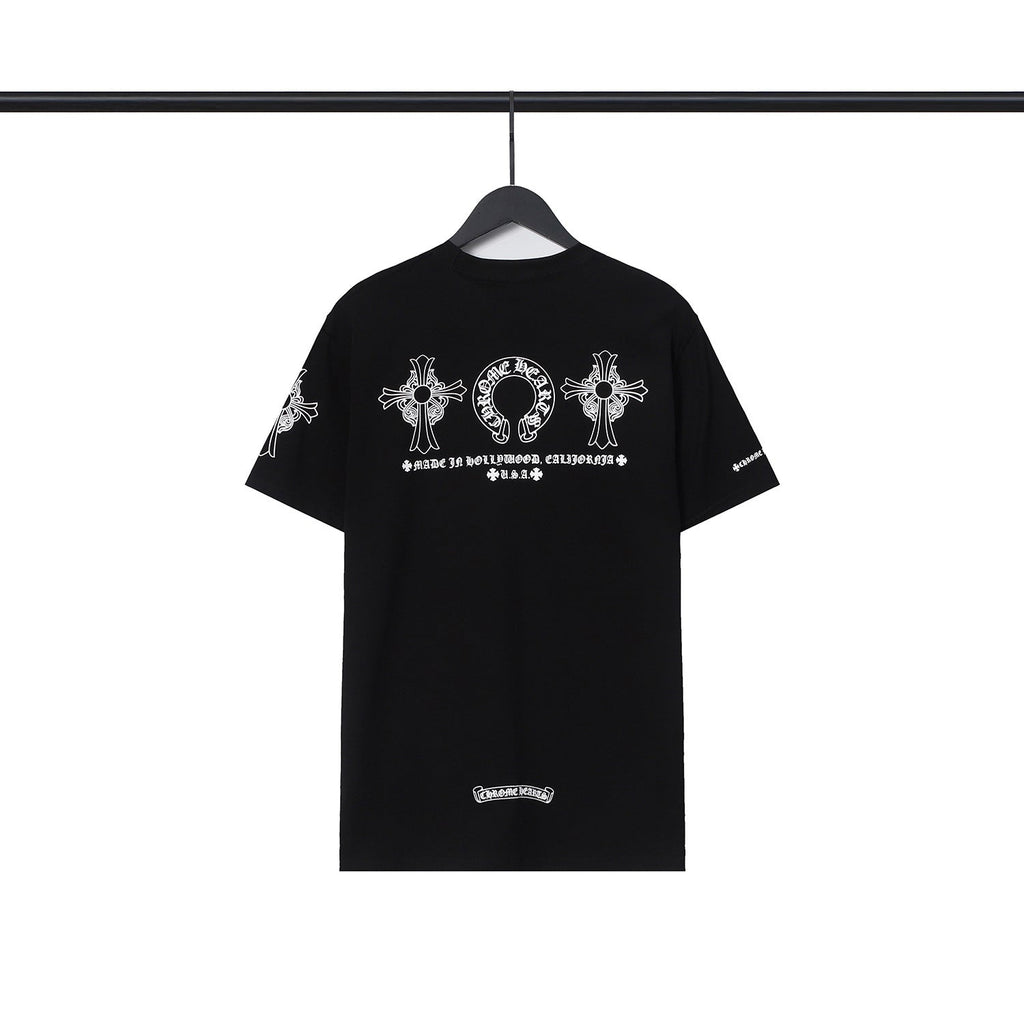 CHH Chrome Heart T Shirts Chrome Hearts Cross Sanskrit Print Short Sleeve Crew Neck T-Shirt