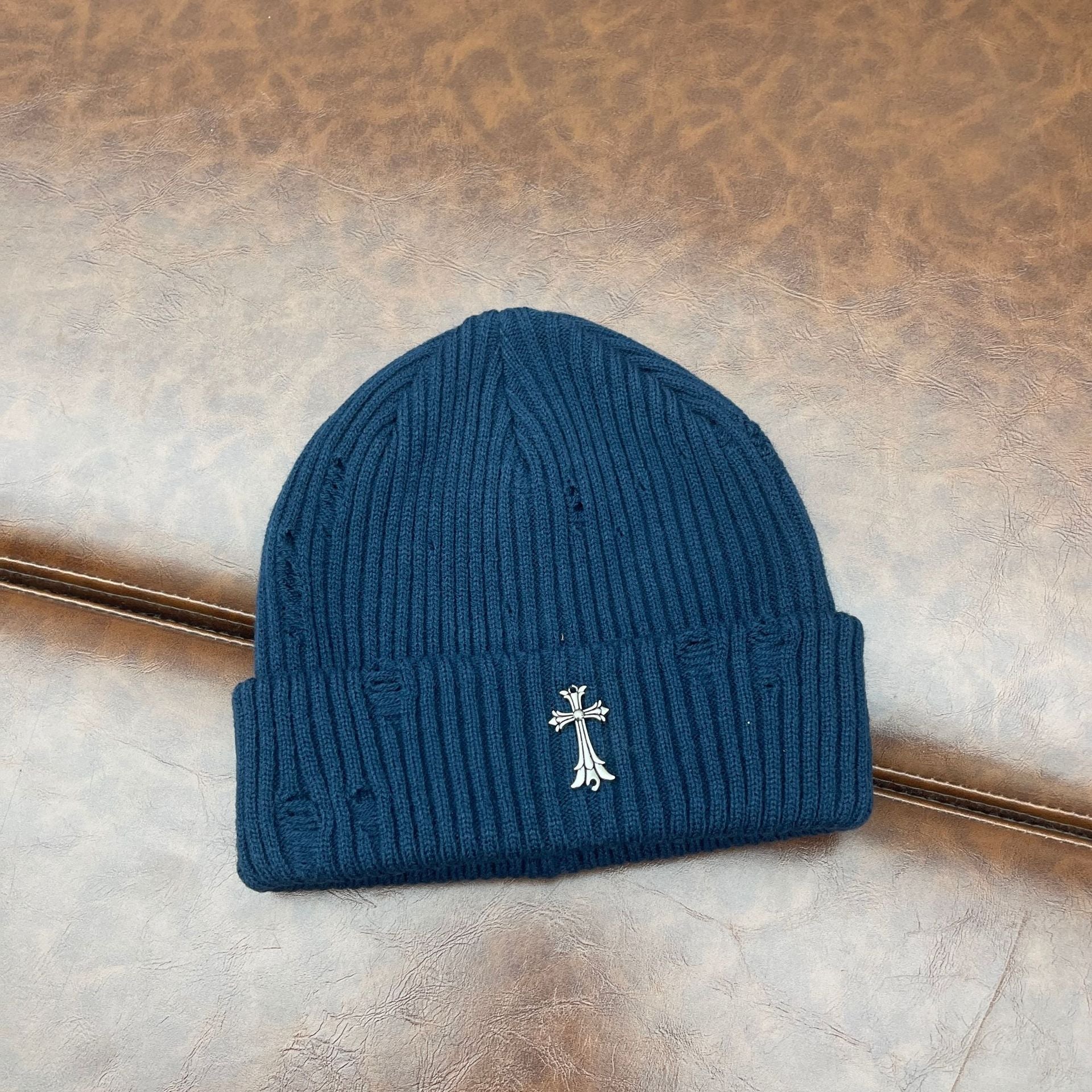 Chrome Heart Beanie Knitted Hat Women's Thick Wool Hat Cross Cold Hat