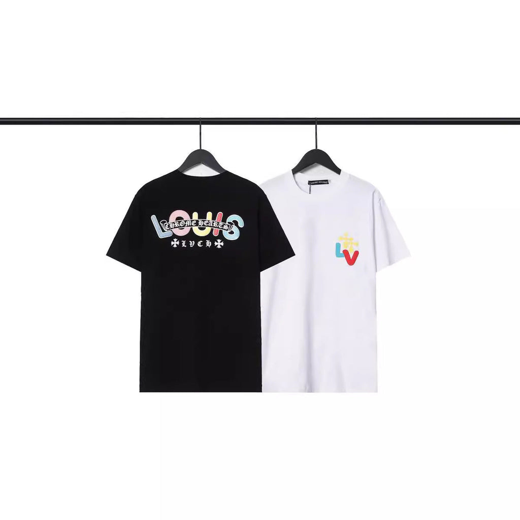 CHH Chrome Heart T Shirts Croix Cross Color Leather Printed Short Sleeve T-Shirt
